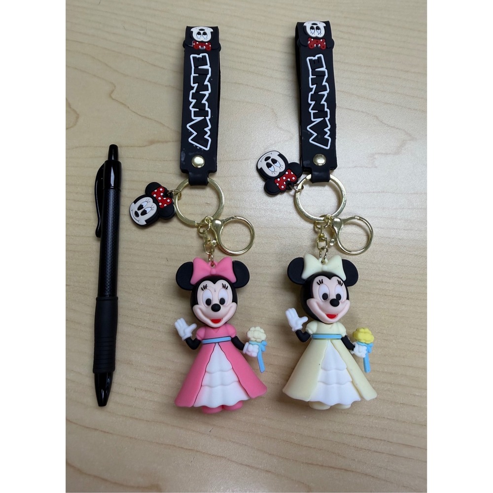 Disney Minnie Mouse 3D Rubber Keychain Set Pink and Cream Princess Bride 2 Pack